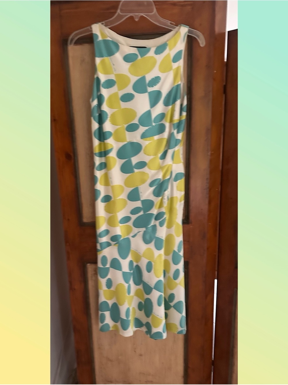 Carmen Marc Valvo Teal and Green Polka Dot  Cocktail Dress